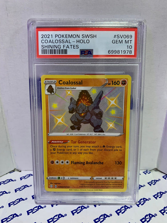 Graded Pokemon Card - SV069/SV122 2021 SWSH Coalossal Holo Shining Fate - PSA 10