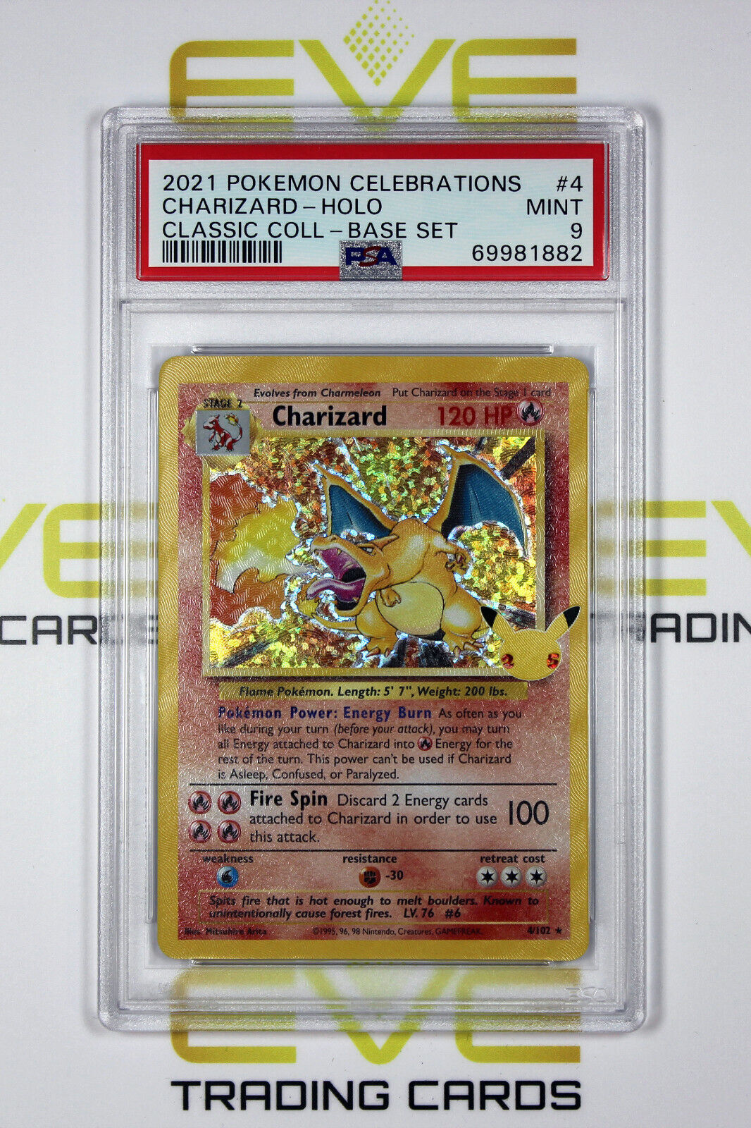 Graded Pokemon Card - #4/102 2021 Charizard Classic Collection Base Holo - PSA 9