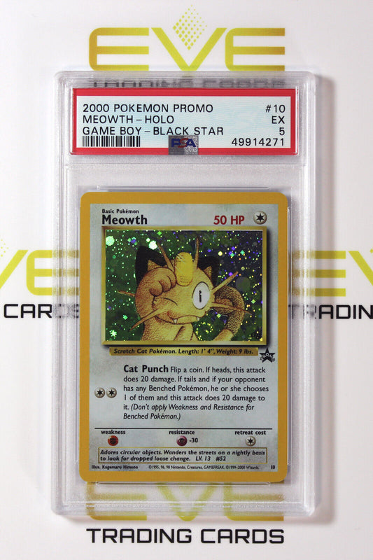 Graded Pokemon Card - #10 2000 Promo Meowth Game Boy Black Star Holo - PSA 5