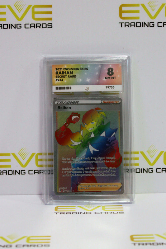 Graded Pokemon Card - #224/203 2021 Evolving Skies Raihan Secret Rare - Ace 8