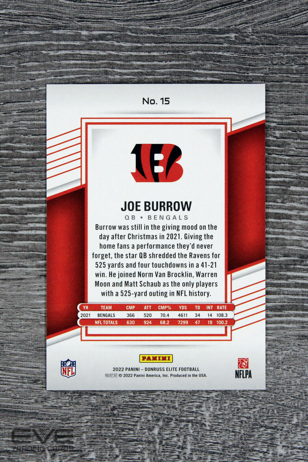 2022 Panini Donruss Elite Football NFL Card #15 Joe Burrow Bengals - NM/M