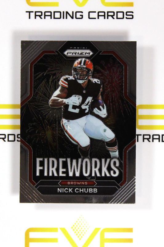 Panini Prizm NFL American Football Card #F-12 Nick Chubb Fireworks