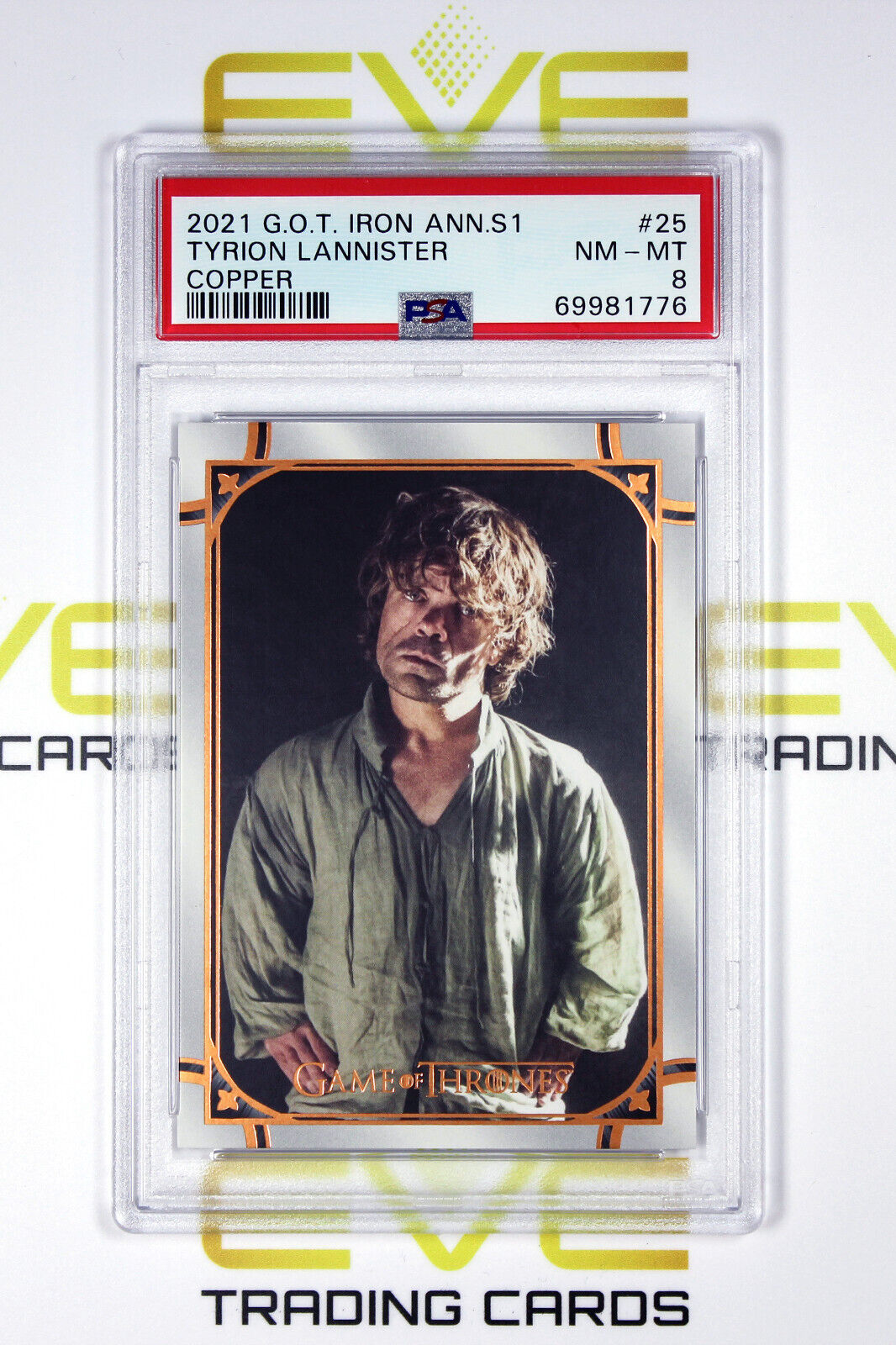 Graded Game of Thrones Card - #25 2021 Tyrion Lannister - Copper /199 - PSA 8