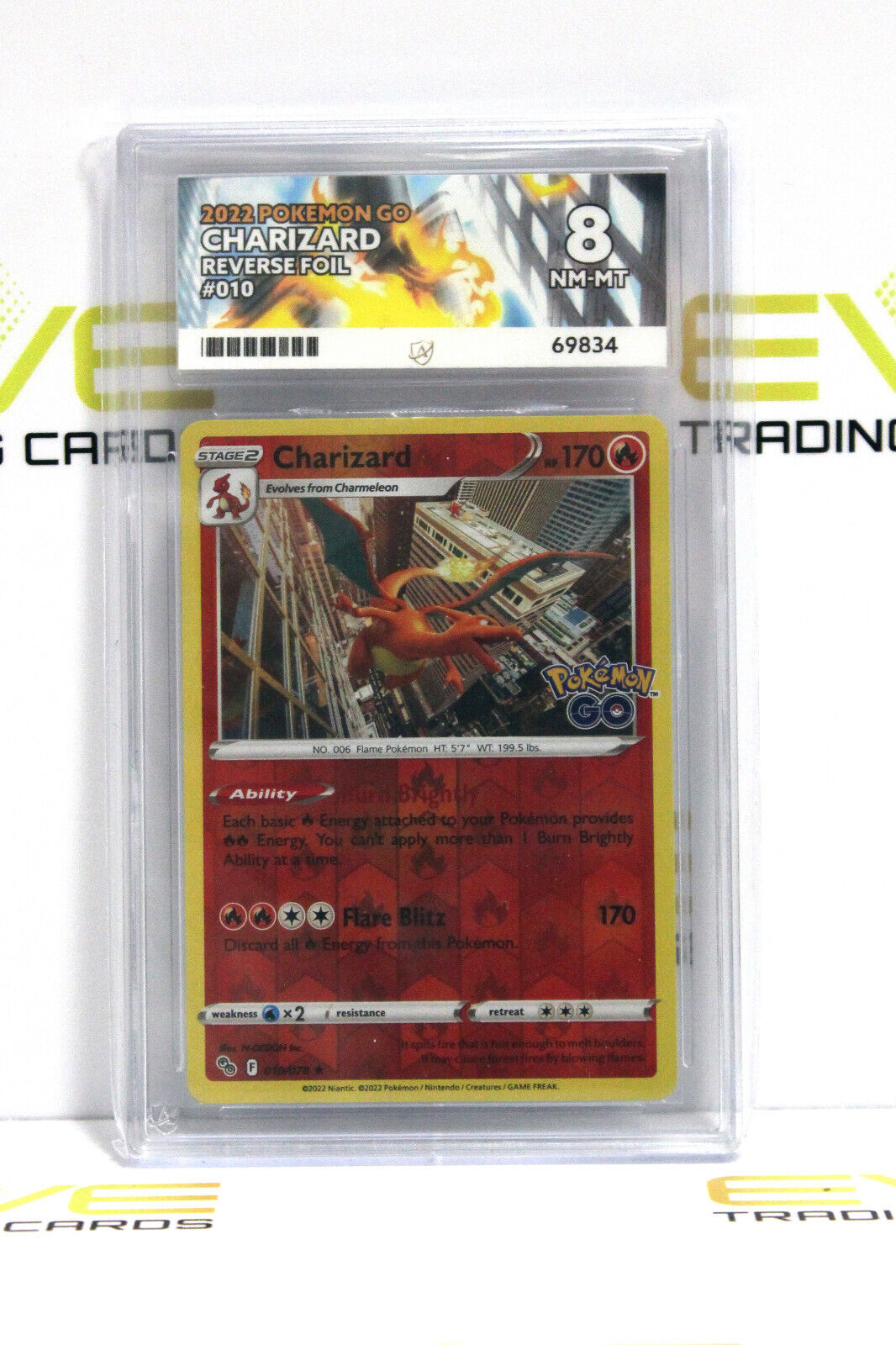 Graded Pokémon Card - #010/078 2022 Charizard Pokemon Go Reverse Foil - Ace 8