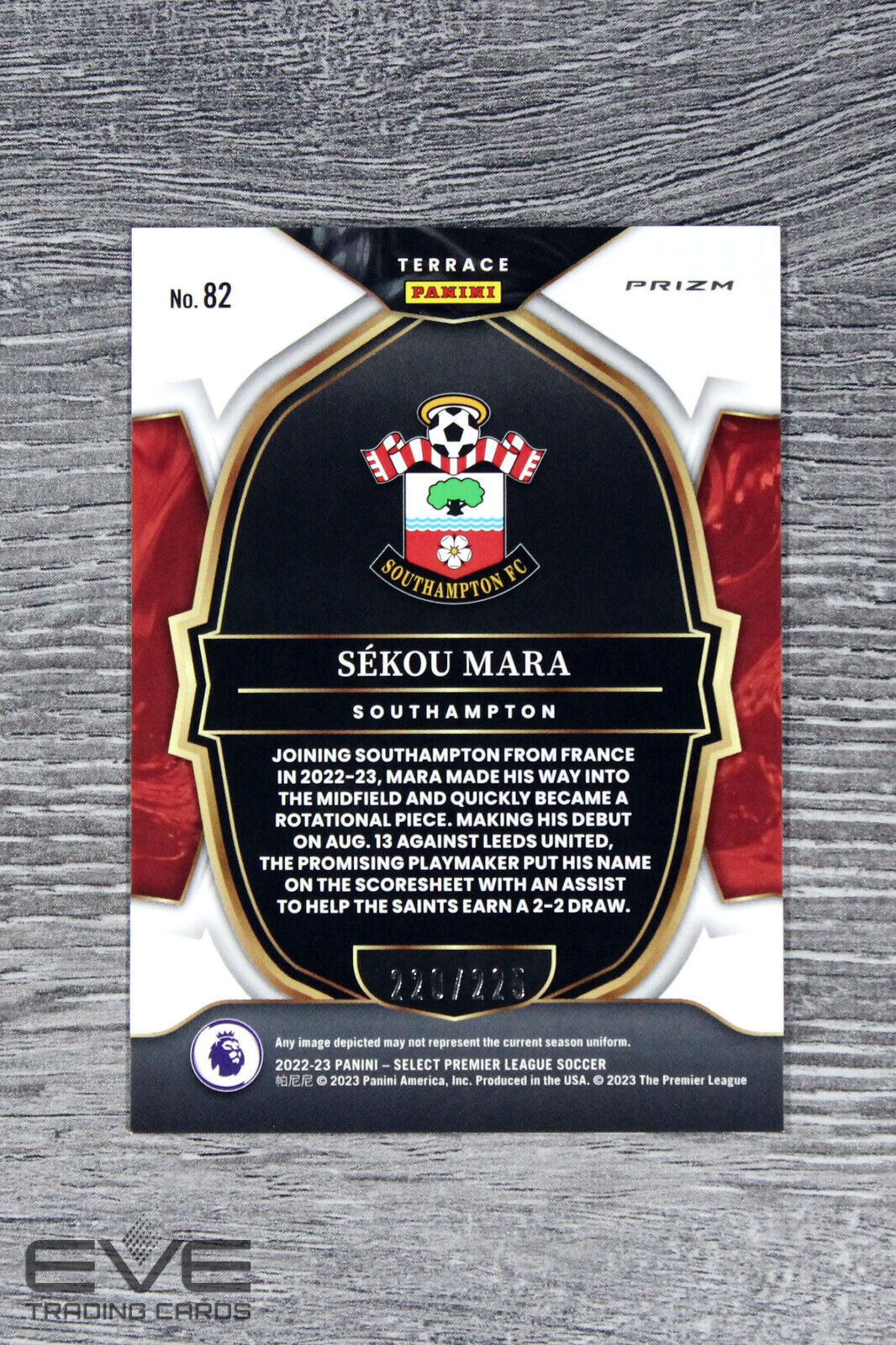 2022-23 Panini Select EPL Soccer Card 82 Sekou Mara Terrace Camo Prizm /225 NM/M