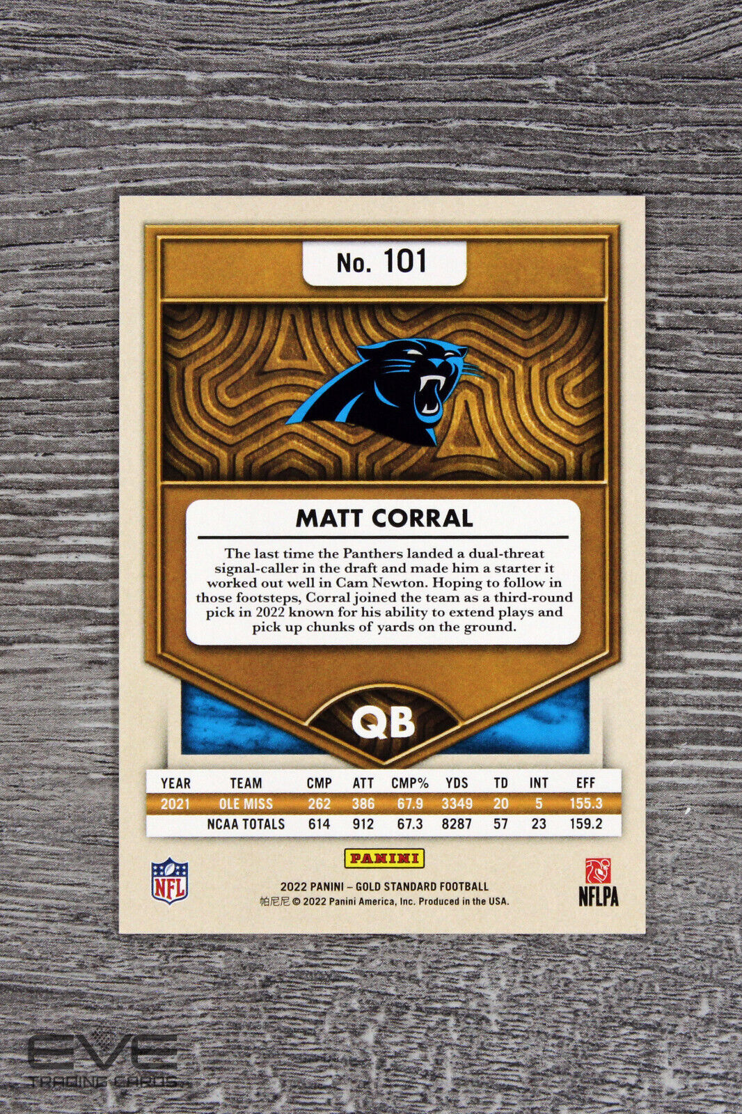 2022 Panini Gold Standard NFL Card #101 Matt Corral Panthers Rookie /30 - NM/M