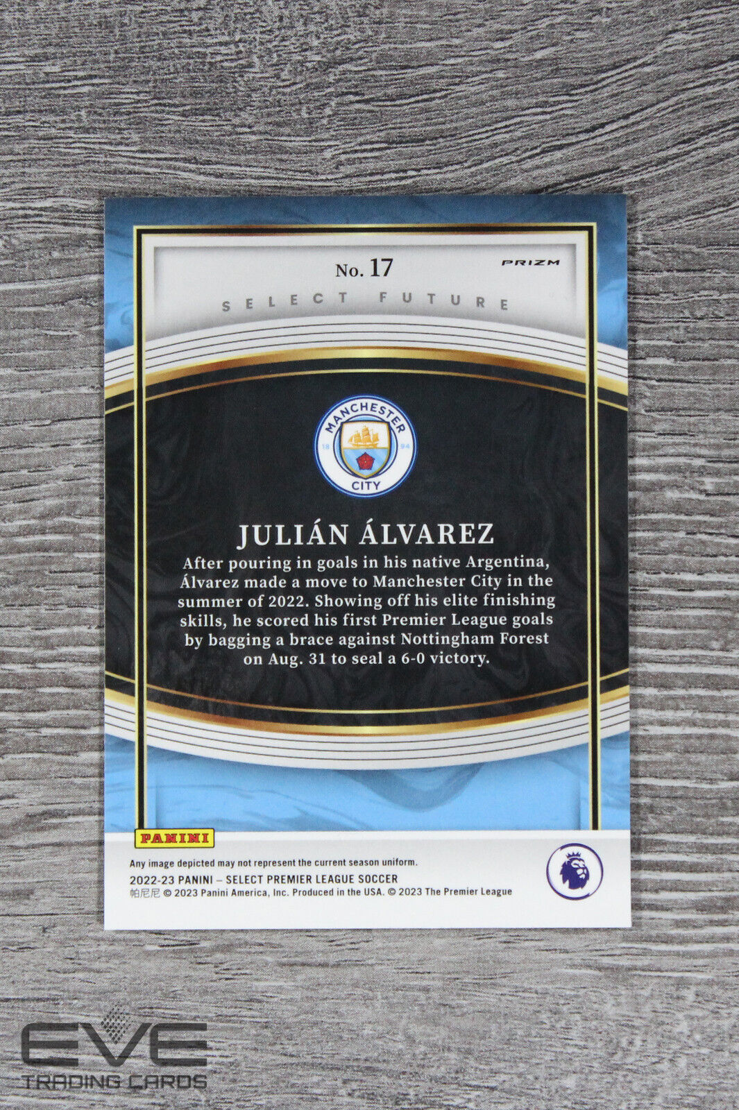 2022-23 Panini Select EPL Soccer Card 17 Julian Alvarez Silver Prizm Rookie NM/M