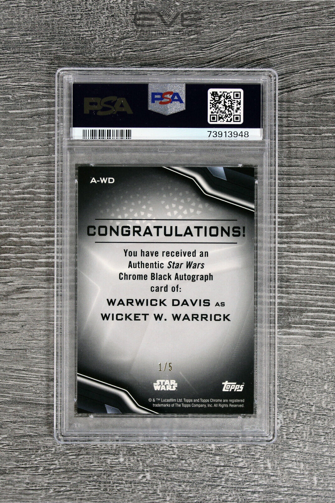 Topps Chrome Black Star Wars #A-WD Warwick Davis Wicket W Warwick /5 - PSA 9