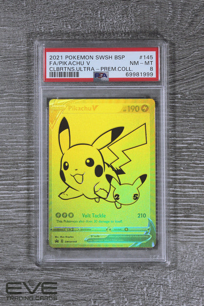 Graded Pokemon Card - SWSH145 2021 SWSH BSP Pikachu V Celebrations Ultra - PSA 8