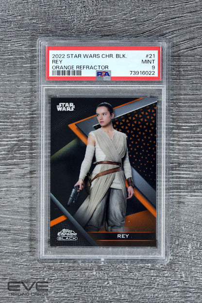 2022 Topps Star Wars Chrome Black #21 Rey Orange Refractor /25 - PSA 9