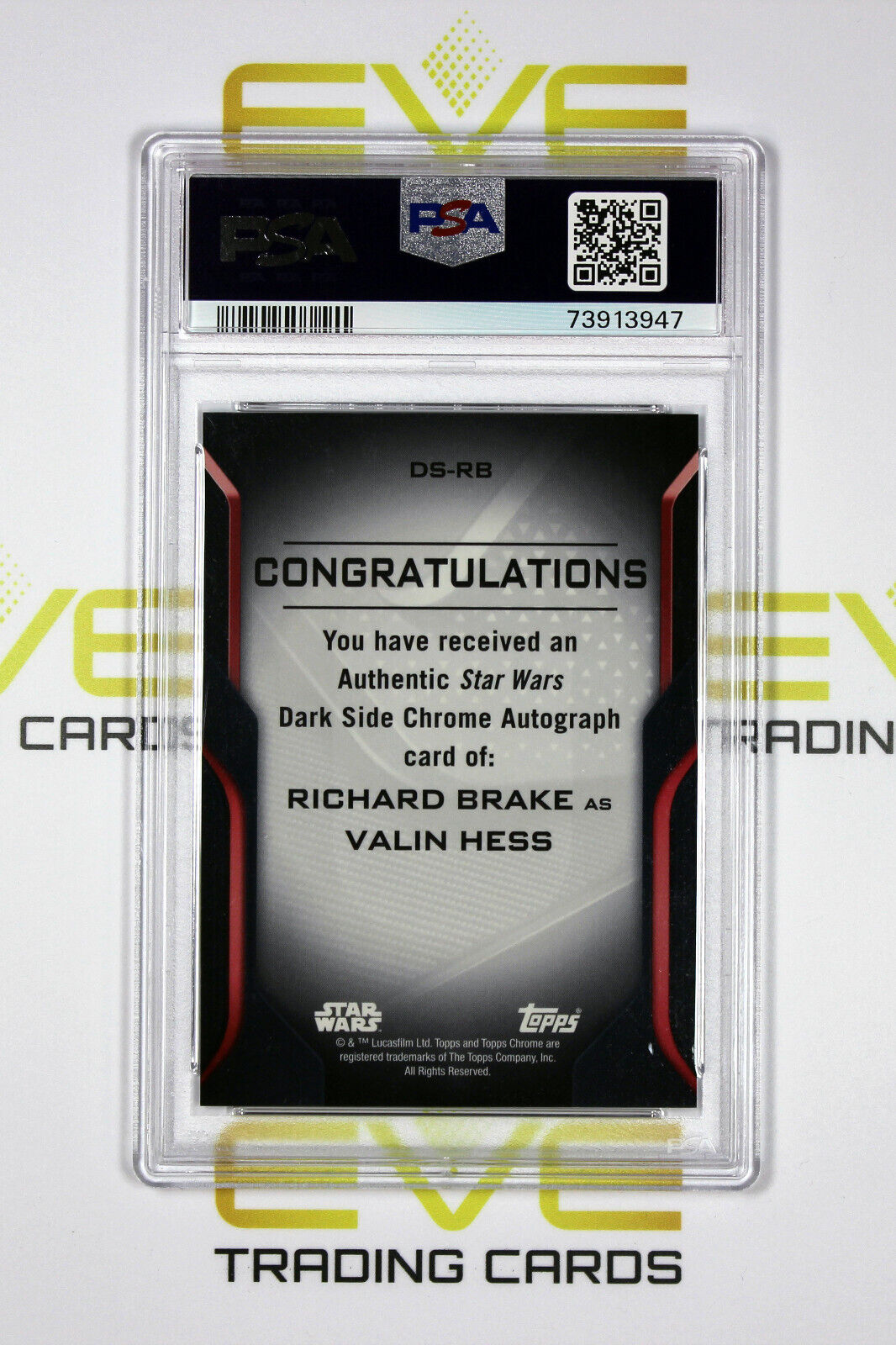 Topps Chrome Black Star Wars #DS-RB Richard Brake as Valin Hess Auto - PSA 9