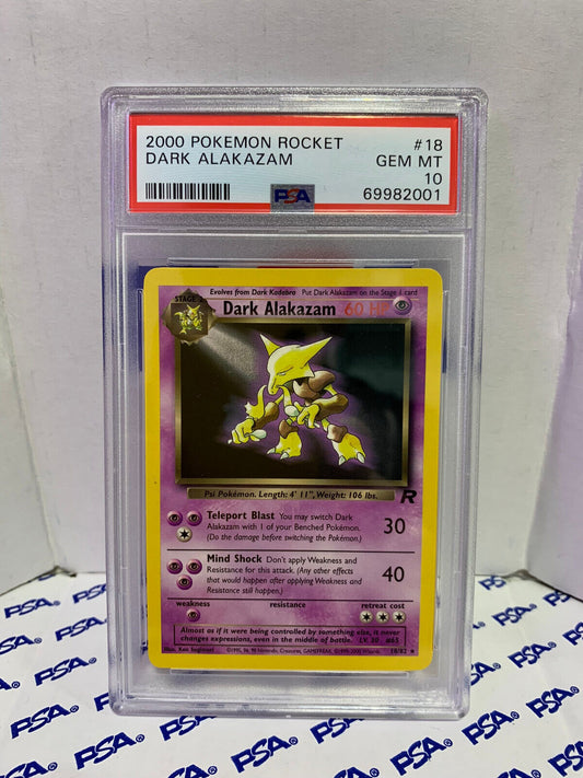 Graded Pokemon Card - 18/82 2000 Pokemon Rocket Dark Alakazam PSA 10