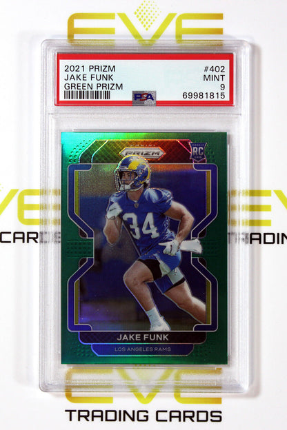 Graded Panini Green Prizm NFL Card - 2021 #402 Jake Funk Rookie Card - PSA 9