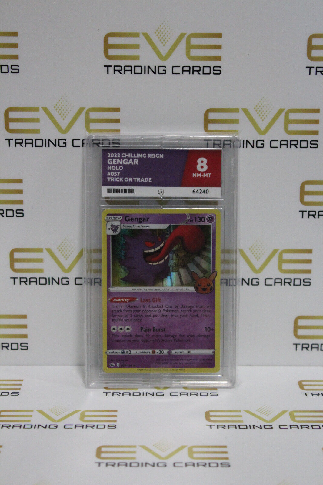 Graded Pokemon Card- #057/198 2022 Chilling Reign Gengar Holo Trick Trade- Ace 8