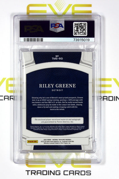 2022 National Treasures Baseball Card Riley Greene Material Sig TMS-RG /99 PSA 8