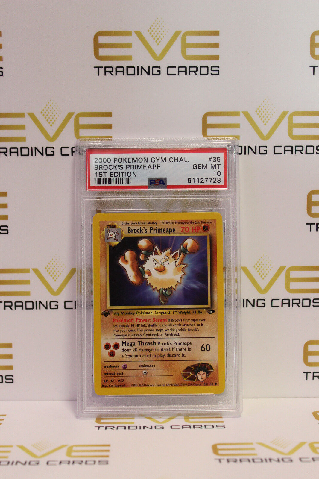 Graded Pokemon Card 35/132 2000 Gym Challenge Brocks Primeape 1st Edition PSA 10