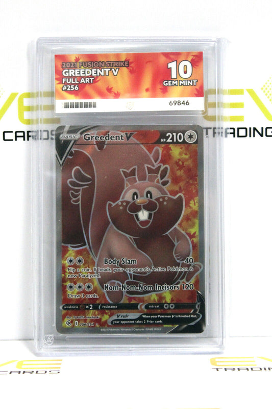 Graded Pokémon Card - #256/264 2021 Greedent V Fusion Strike Full Art - Ace 10