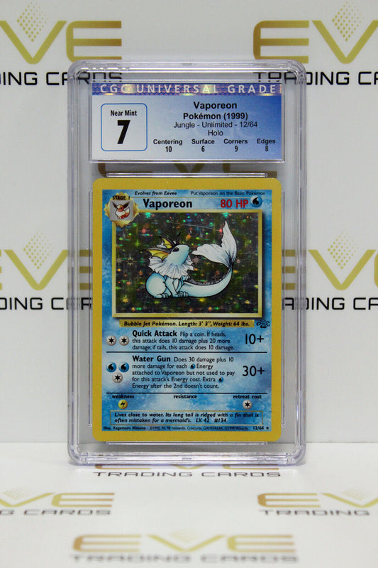 Graded Pokemon Card - #12/64 1999 Vaporeon Jungle Unlimited Holo - CGC 7