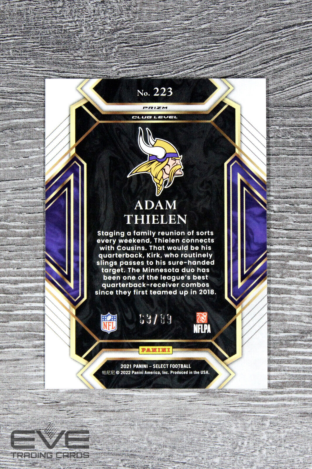 2021 Panini Select NFL Card #223 Adam Thielen Dragon Scale Prizm /89 NM/M