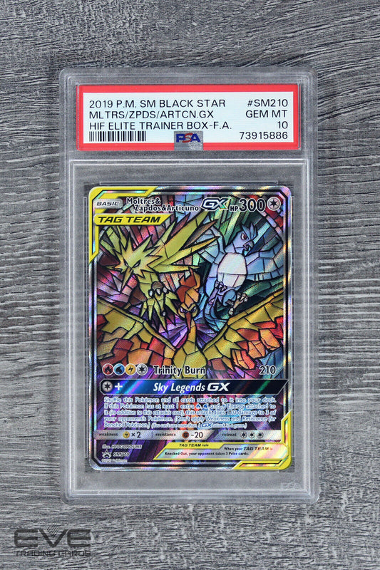 Pokemon Card #SM210 2019 Moltres Zapdos Articuno GX Hidden Fates ETB BSP -PSA 10