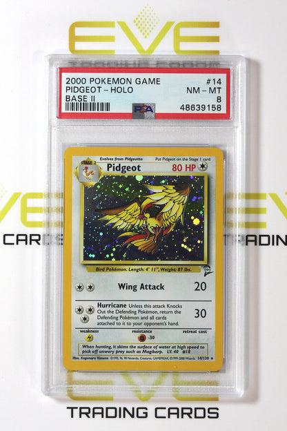 Graded Pokemon Card - #14/130 2000 Pidgeot Base 2 Holo - PSA 8