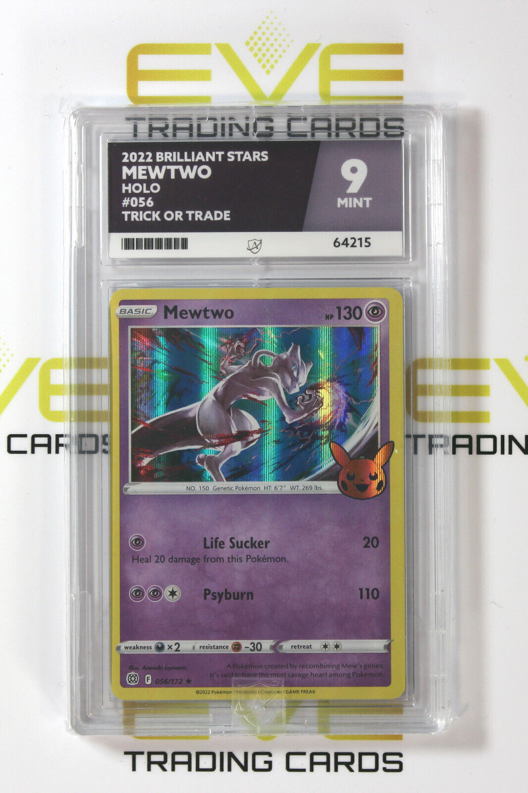 Graded Pokemon Card #056/172 2022 Mewtwo Brilliant Stars Holo - Ace 9