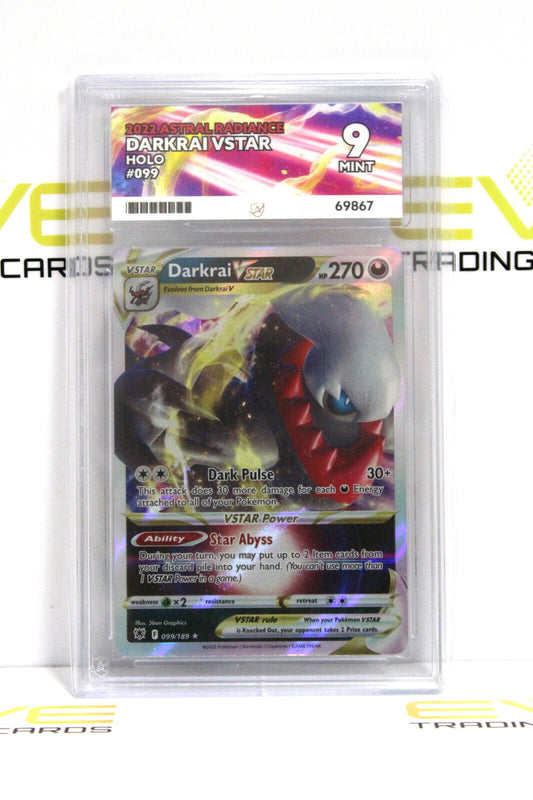 Graded Pokémon Card - #099/189 2022 Darkrai VStar Astral Radiance Holo - Ace 9