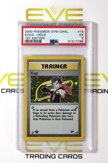 Graded Pokemon Card - #19/132 2000 Koga Gym Challenge Holo 1st Edition - PSA 5