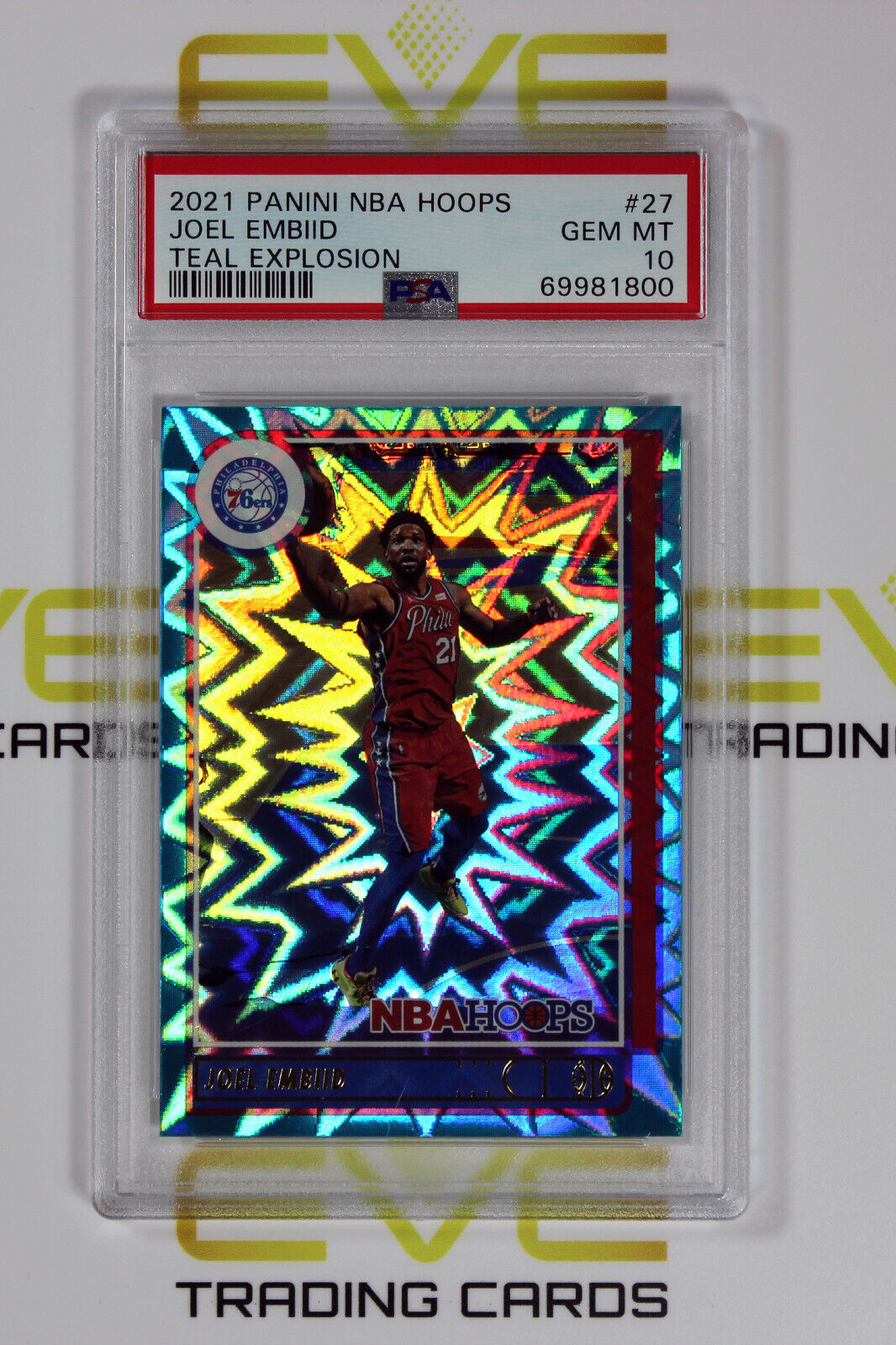 Graded Basketball Card - #27 2021 NBA Hoops Joel Embiid Teal Explosion - PSA 10