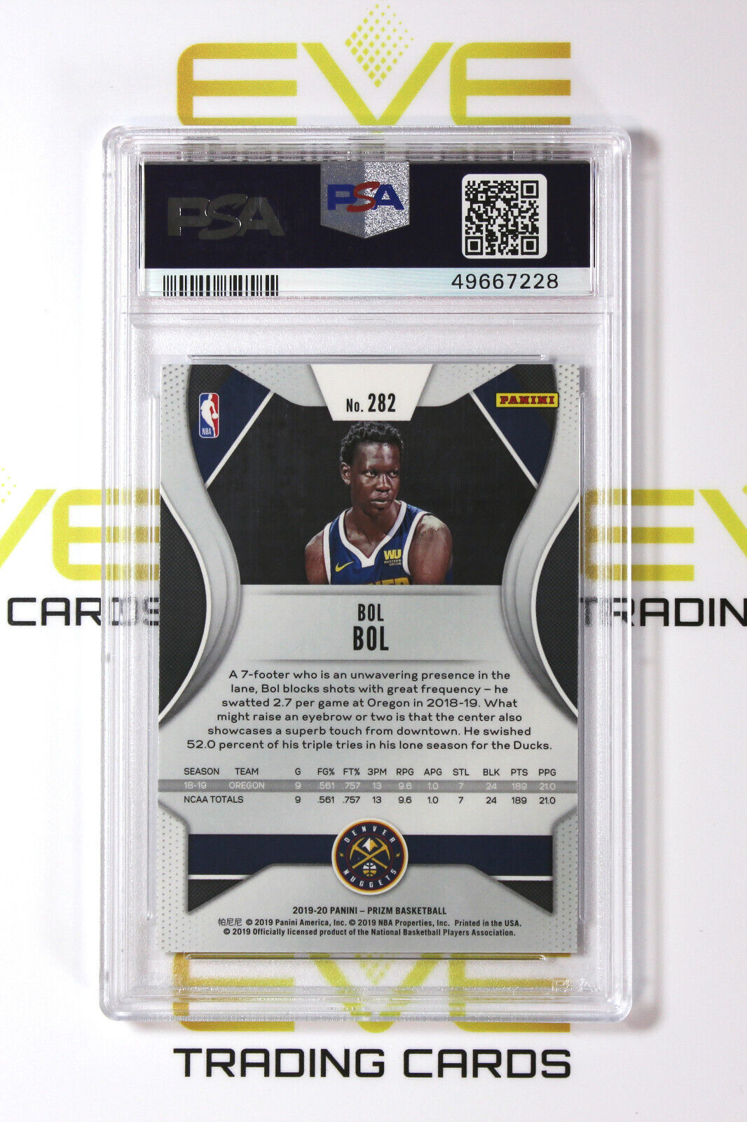 Graded Basketball Card 2019 Panini Prizm #282 Bol Bol Rookie Card - PSA 10