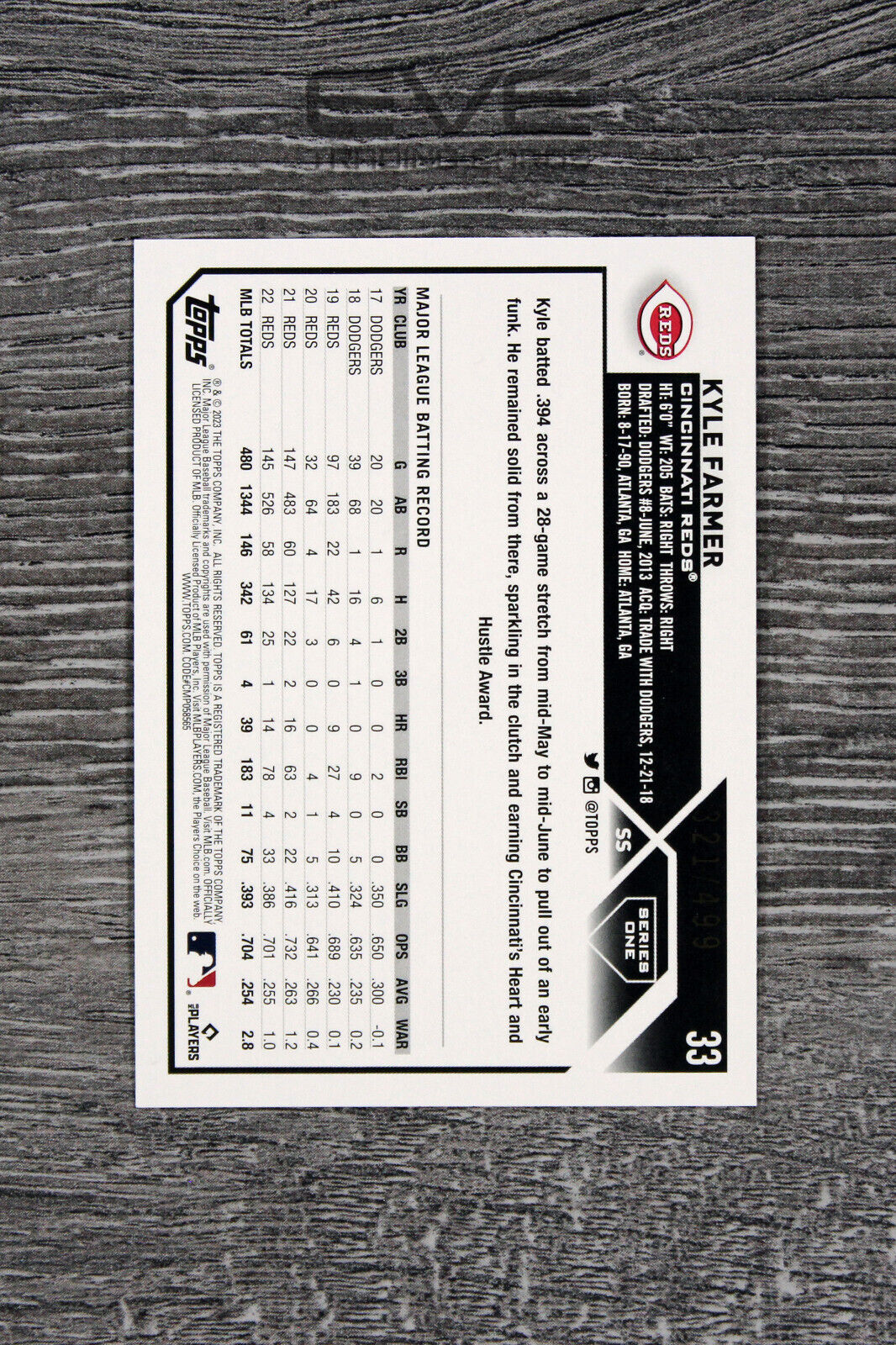 2023 Topps Series One Baseball Card - 33 Kyle Farmer Green Ice Foil /499 - NM/M