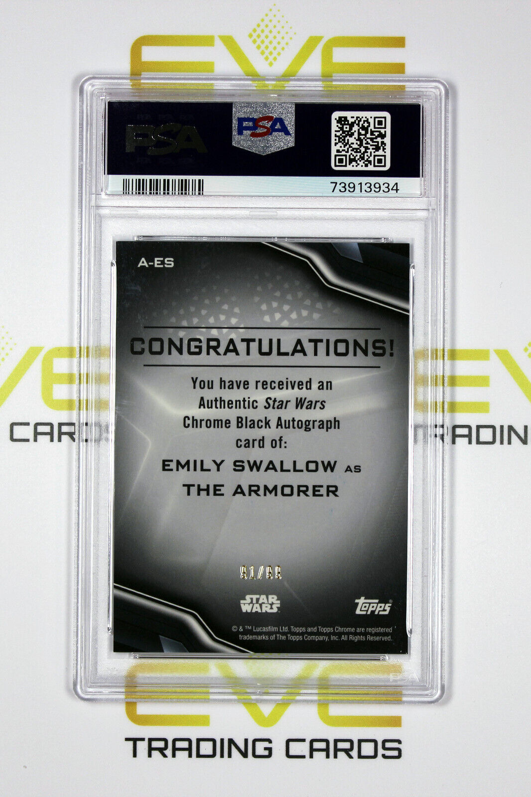 Topps Chrome Black Star Wars #A-ES Emily Swallow as The Armorer /99 - PSA 10