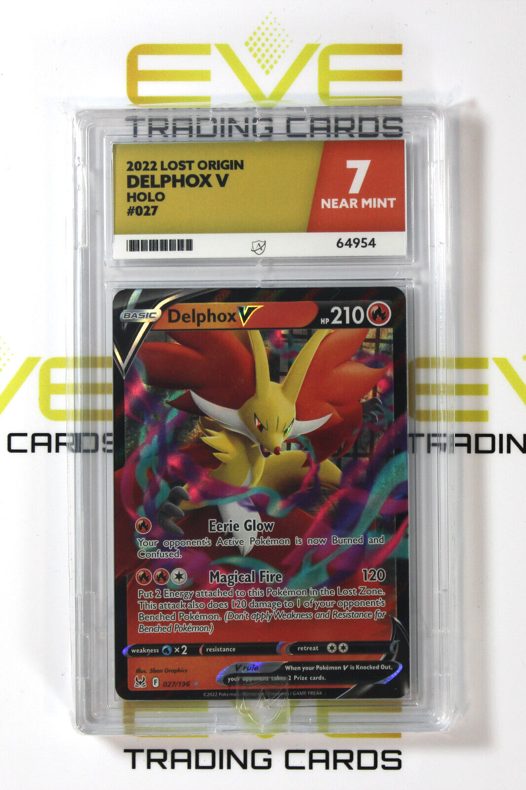 Graded Pokemon Card #027/196 2022 Delphox V Lost Origin Holo - Ace 7