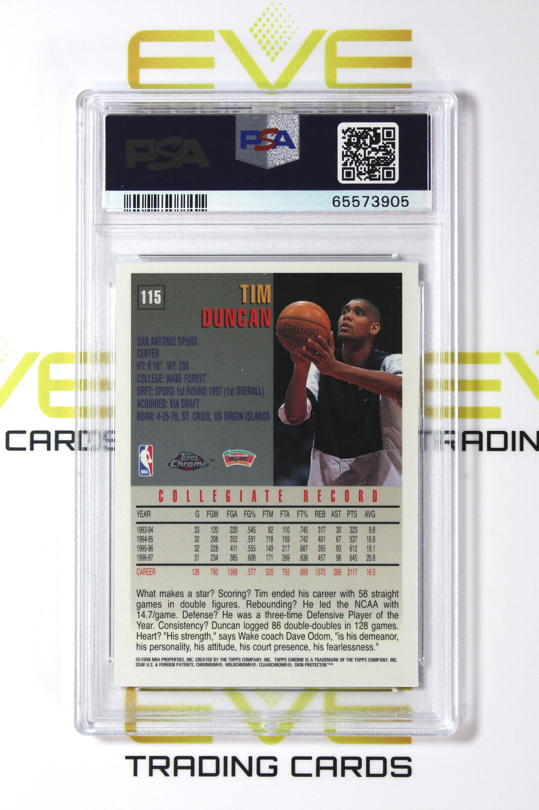 Graded Basketball Card - #115 1997 Topps Chrome Tim Duncan - PSA 8