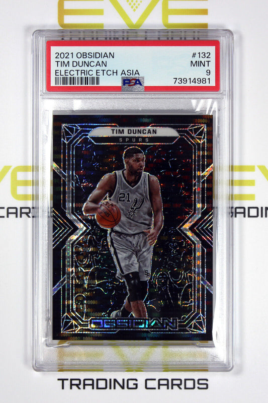 2021 Panini Obsidian Basketball Card #132 Tim Duncan Electric Etch Asia - PSA 9