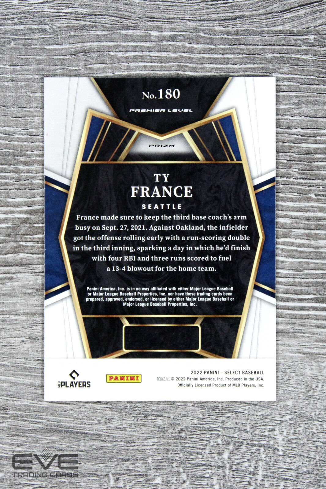 2022 Panini Select Baseball Card #180 Ty France Premier Level Holo Prizm - NM/M