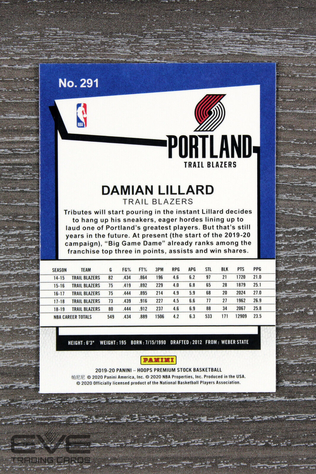 2019-20 Panini Hoops Premium Stock Basketball #291 Damian Lillard Tribute NM/M