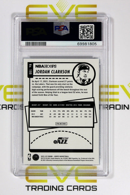 Graded Basketball Card- #199 2021 NBA Hoops Jordan Clarkson Teal Explosion PSA 9