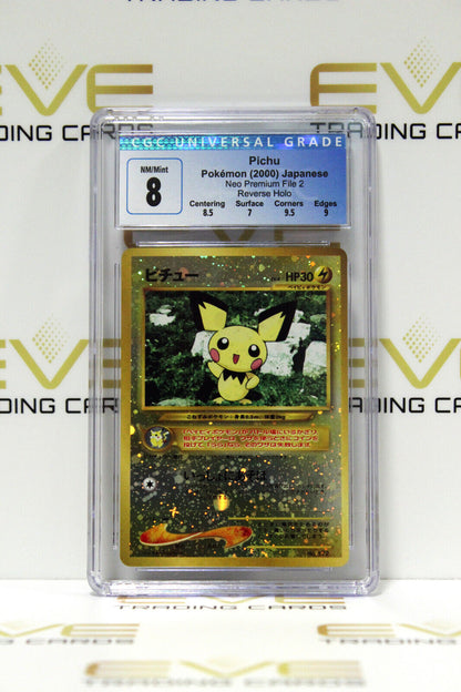 Graded Pokemon Card- #172 2000 Pichu Neo Premium File 2 Rev Holo Japanese -CGC 8