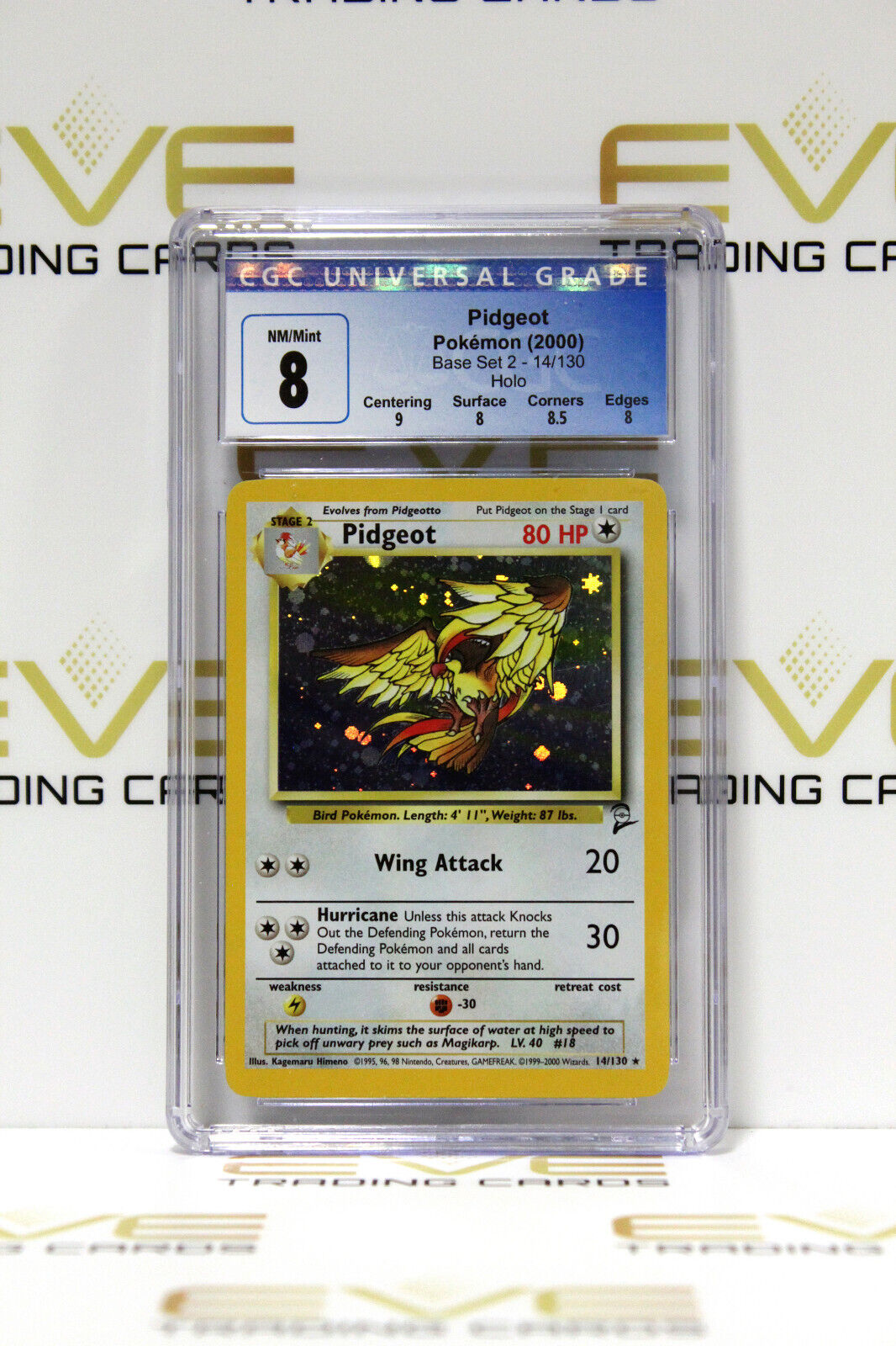 Graded Pokemon Card - #14/130 2000 Pidgeot Base Set 2 Holo - CGC 8