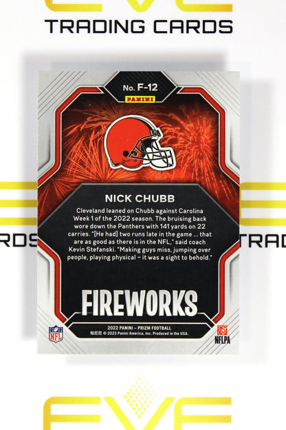 Panini Prizm NFL American Football Card #F-12 Nick Chubb Fireworks