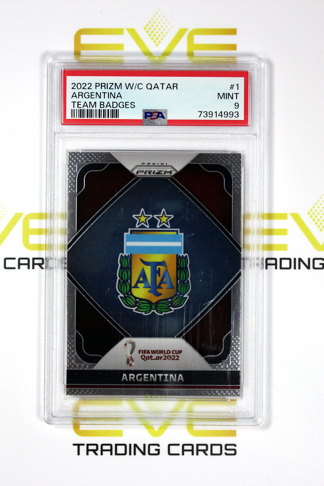 2022 Panini Prizm FIFA Road to World Cup #1 Team Badges Argentina - PSA 9