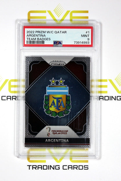 2022 Panini Prizm FIFA Road to World Cup #1 Team Badges Argentina - PSA 9