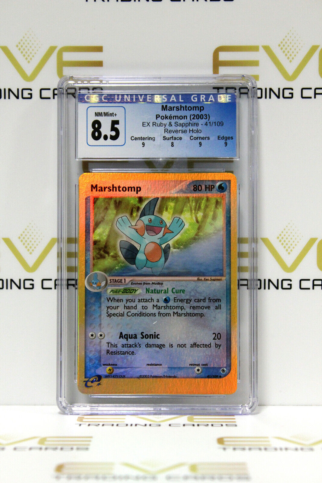 Graded Pokemon Card- #41/109 2003 Marshtomp EX Ruby & Sapphire Rev Holo -CGC 8.5