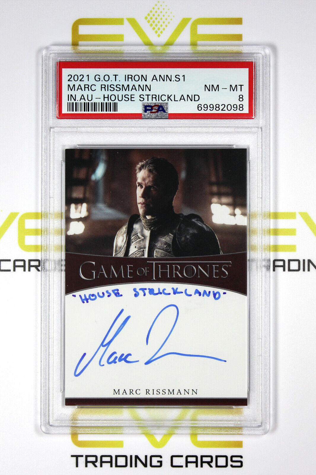Graded Game of Thrones Auto Card - 2021 Marc Rissman as Harry Strickland - PSA 8