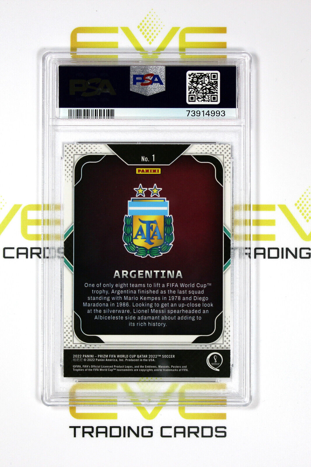 2022 Panini Prizm FIFA Road to World Cup #1 Team Badges Argentina - PSA 9