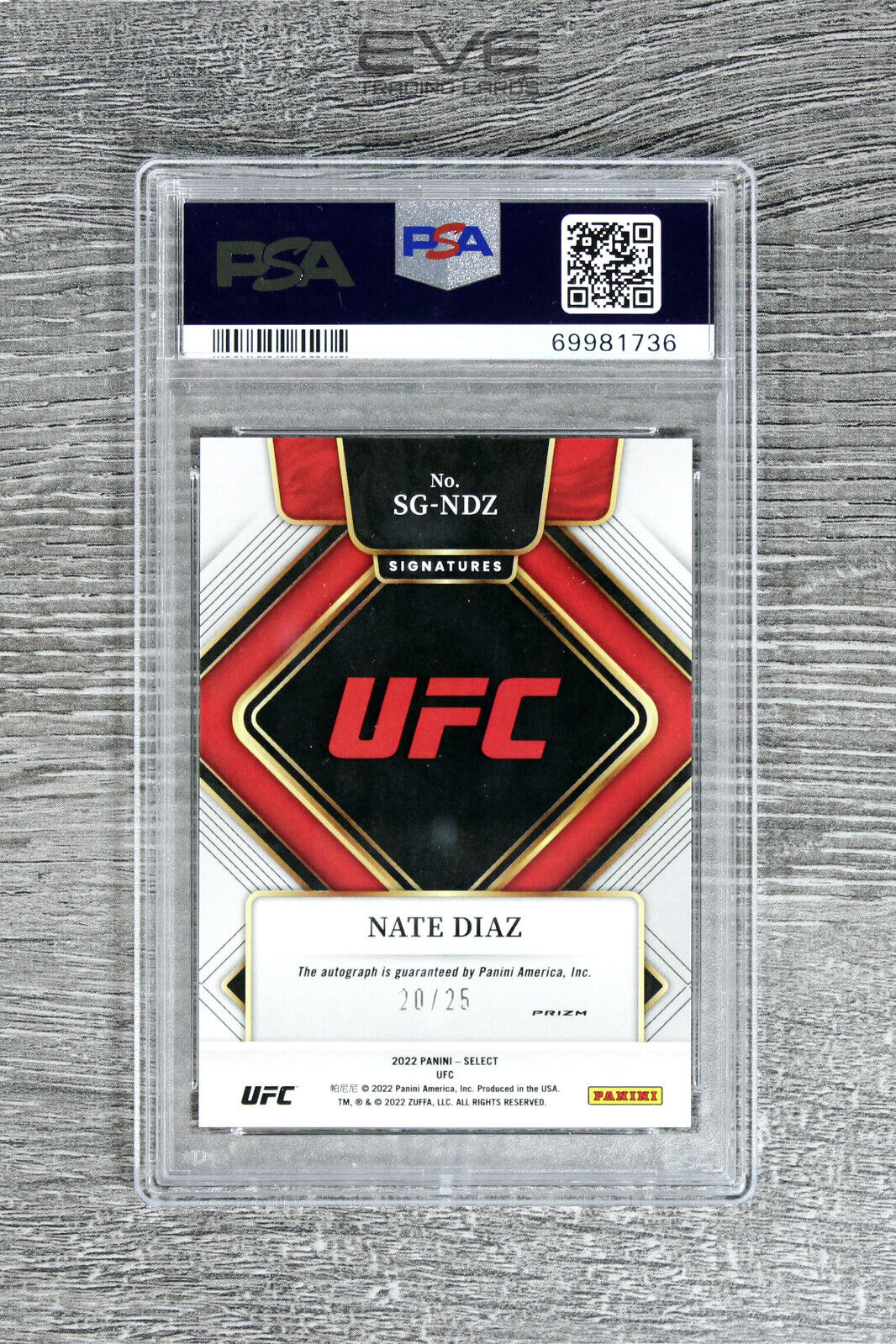 Graded Select UFC Autographed Card - #SG-NDZ 20/25 2022 Select Nate Diaz - PSA 9