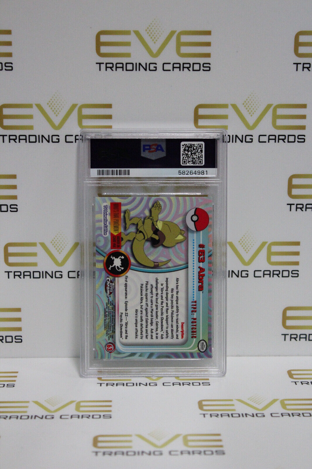 Graded Pokemon Card #63 2000 Topps Chrome Abra TV Animation Edition - PSA 9