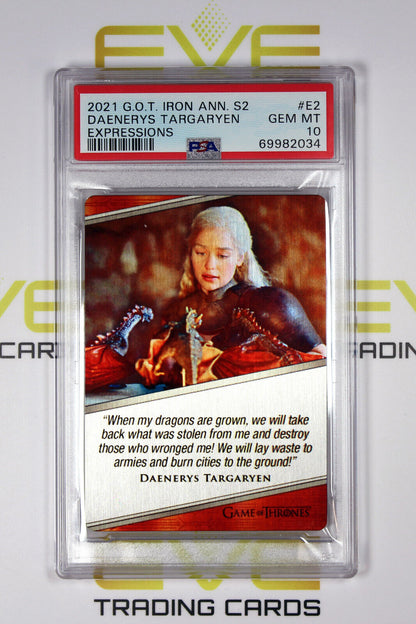 Game of Thrones Card - #E2 2021 Daenerys Targaryen - Expressions - PSA 10- POP 1