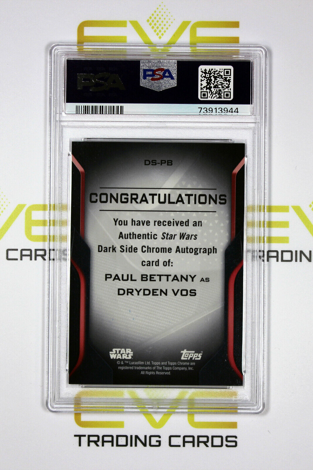 Topps Chrome Black Star Wars #DS-PB Paul Bettany as Dryden Vos Auto - PSA 9